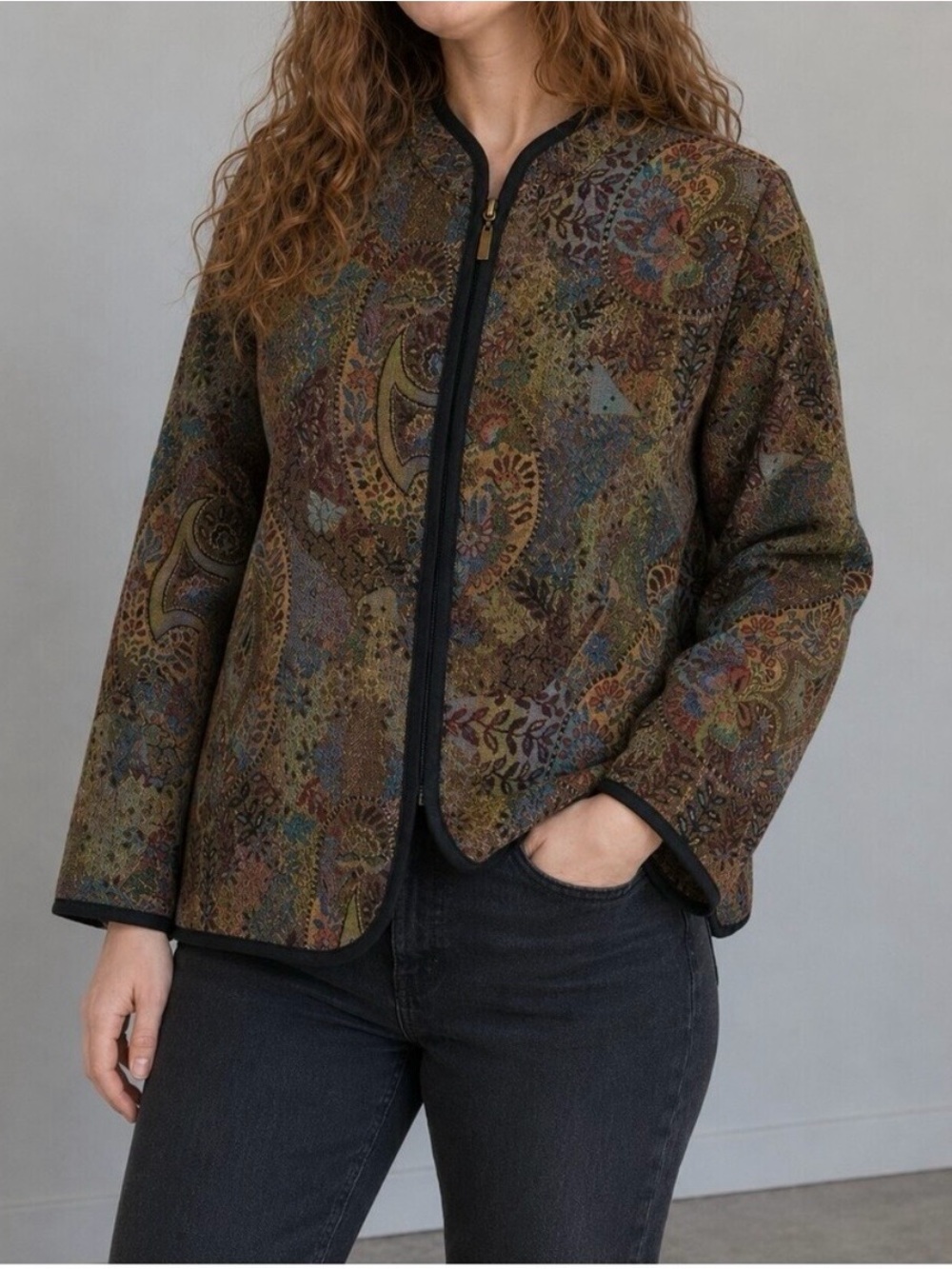 Bonworth Vintage Brown Paisley Oversized Jacket Women Medium
